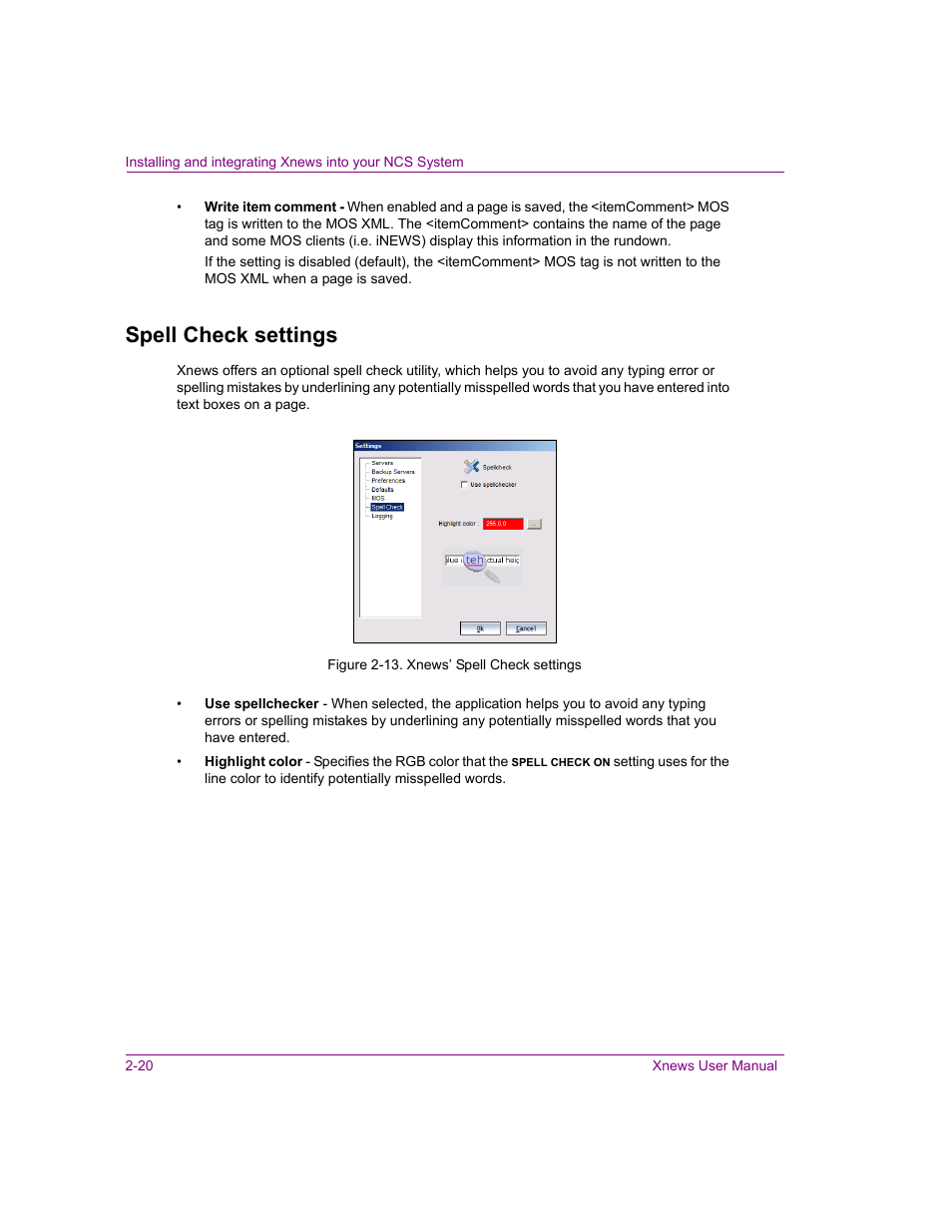 Spell check settings, Spell check settings -20 | Grass Valley Xnews Vertigo Suite v.5.0 User Manual | Page 31 / 143