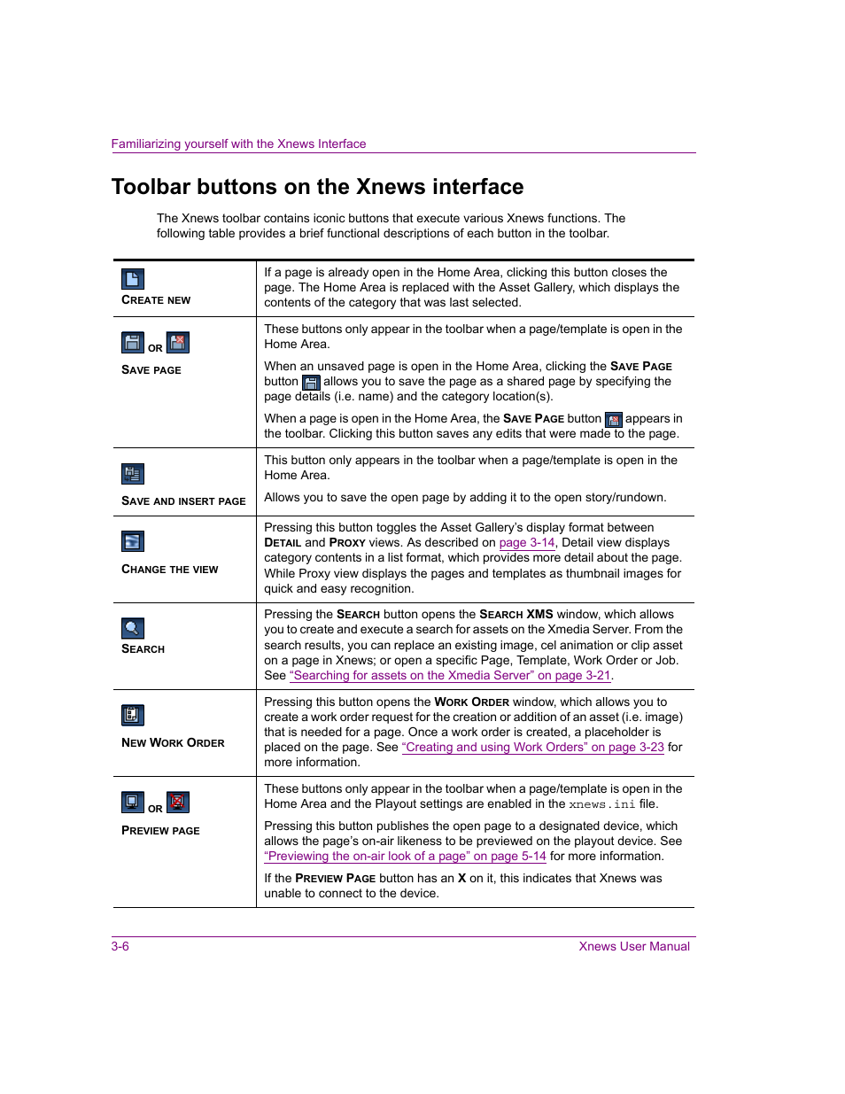 Toolbar buttons on the xnews interface, Toolbar buttons on the xnews interface -6 | Grass Valley Xnews Vertigo Suite v.5.0 User Manual | Page 39 / 143