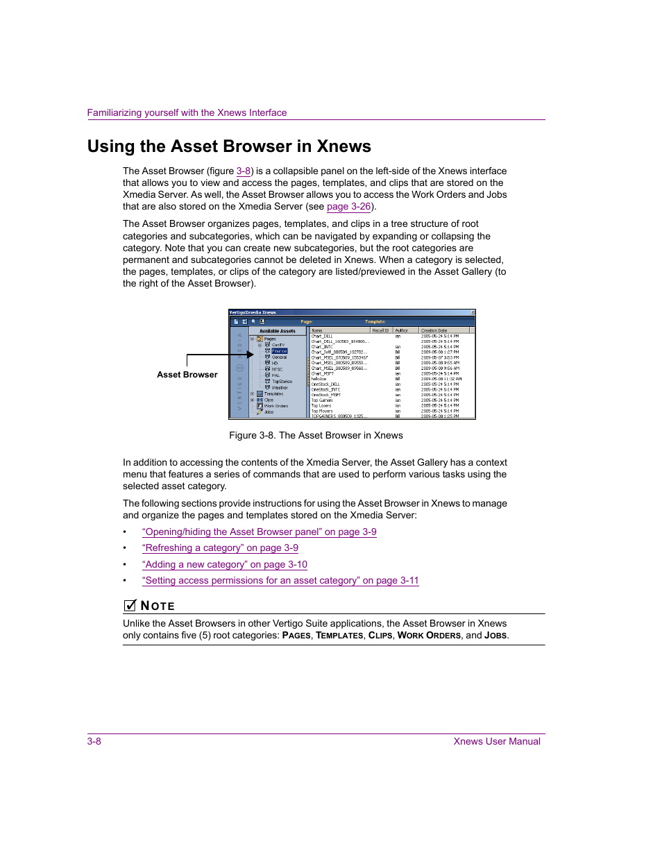 Using the asset browser in xnews, Using the asset browser in xnews -8, Using the | Grass Valley Xnews Vertigo Suite v.5.0 User Manual | Page 41 / 143