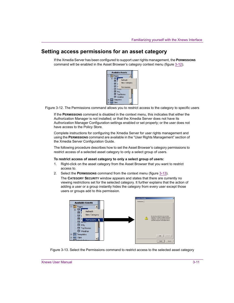 Setting access permissions for an asset category | Grass Valley Xnews Vertigo Suite v.5.0 User Manual | Page 44 / 143