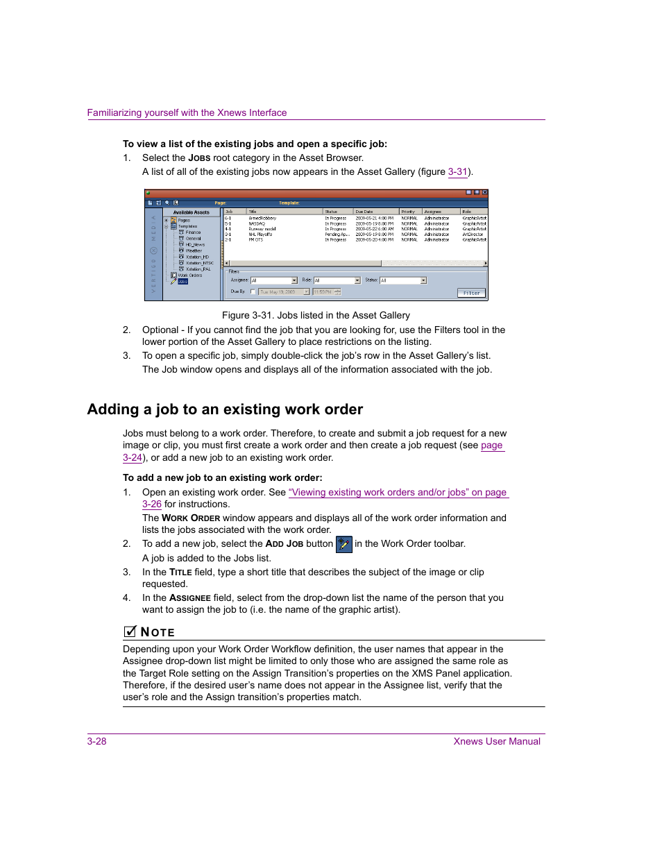 Adding a job to an existing work order, Adding a job to an existing work order -28 | Grass Valley Xnews Vertigo Suite v.5.0 User Manual | Page 61 / 143