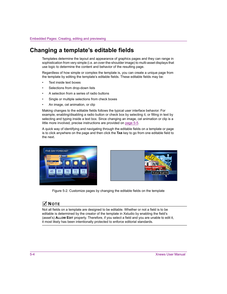 Changing a template’s editable fields, Changing a template’s editable fields -4, Red (see | Changing a template’s editable | Grass Valley Xnews Vertigo Suite v.5.0 User Manual | Page 81 / 143