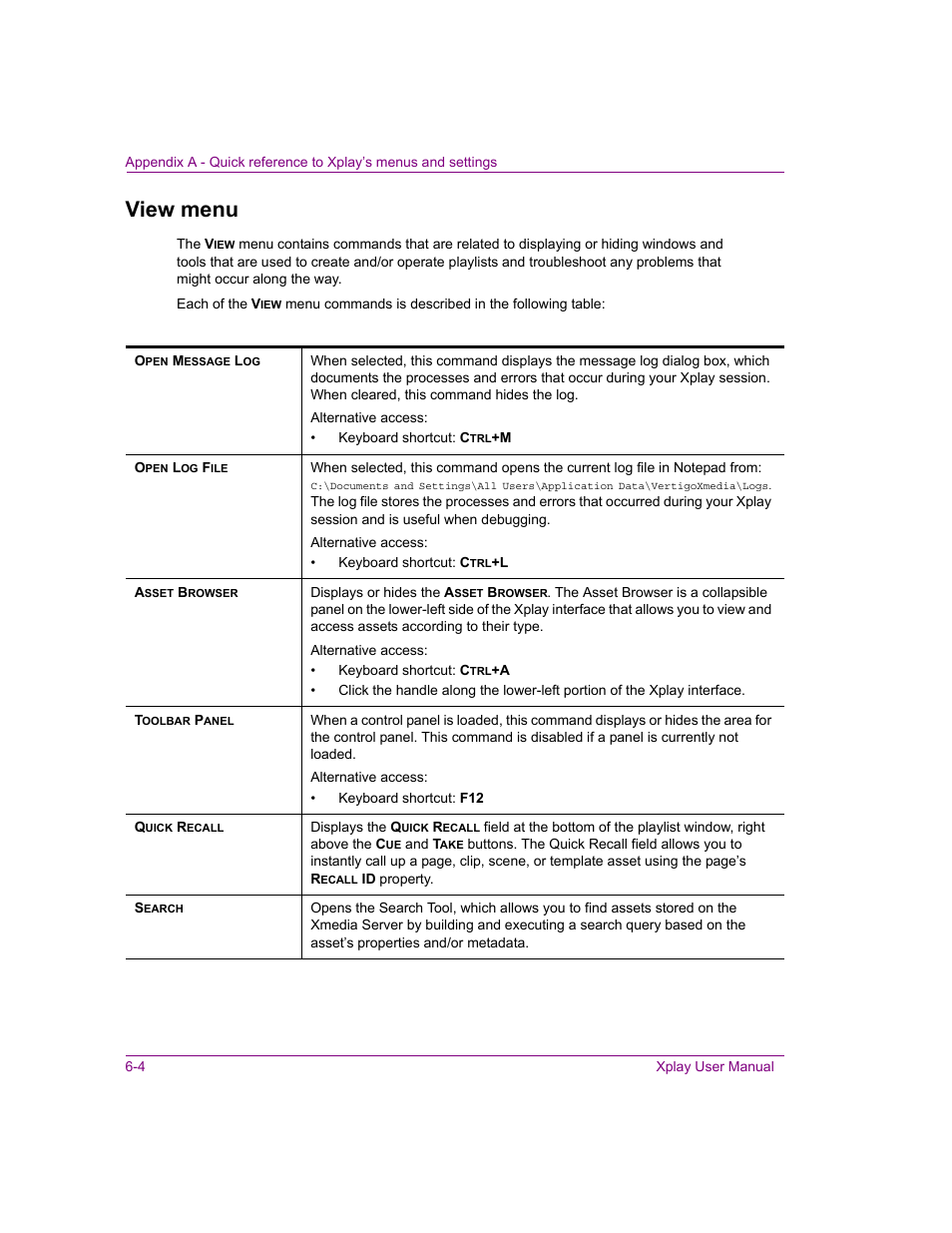 View menu, View menu -4 | Grass Valley Xplay Vertigo Suite v.5.0 User Manual | Page 115 / 179
