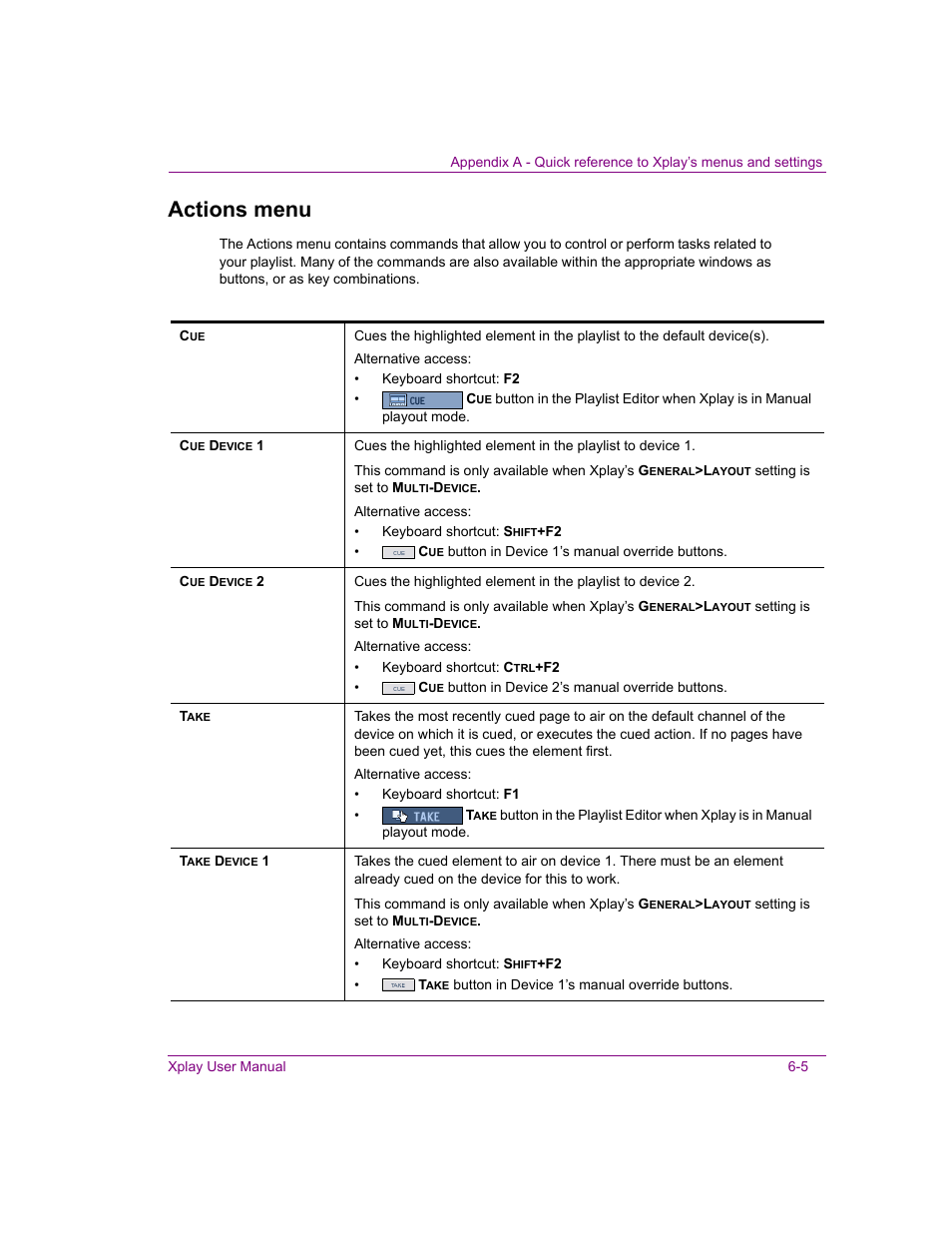 Actions menu, Actions menu -5 | Grass Valley Xplay Vertigo Suite v.5.0 User Manual | Page 116 / 179