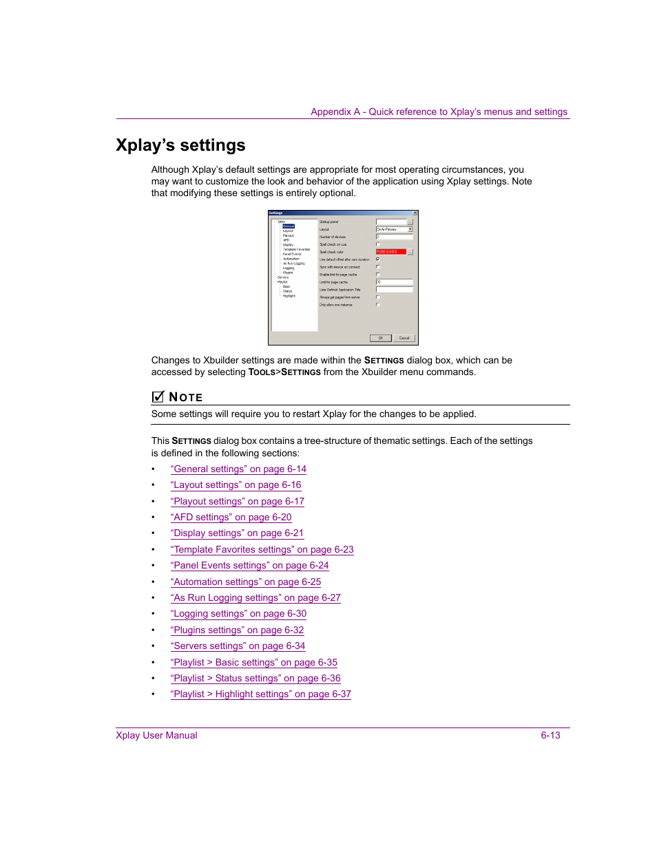Xplay’s settings, Xplay’s settings -13 | Grass Valley Xplay Vertigo Suite v.5.0 User Manual | Page 124 / 179