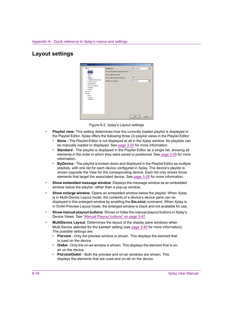 Layout settings, Layout settings -16 | Grass Valley Xplay Vertigo Suite v.5.0 User Manual | Page 127 / 179