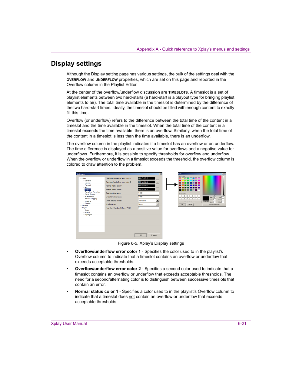 Display settings, Display settings -21 | Grass Valley Xplay Vertigo Suite v.5.0 User Manual | Page 132 / 179