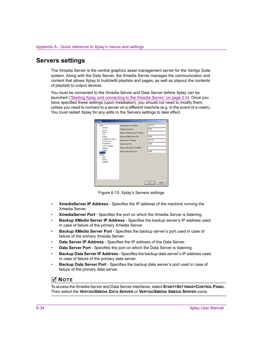 Servers settings, Servers settings -34 | Grass Valley Xplay Vertigo Suite v.5.0 User Manual | Page 145 / 179