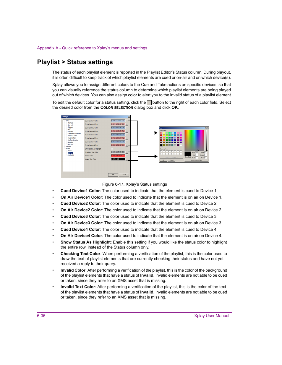 Playlist > status settings, Playlist > status settings -36 | Grass Valley Xplay Vertigo Suite v.5.0 User Manual | Page 147 / 179