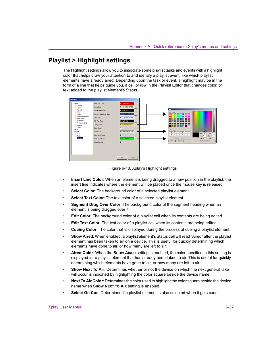 Playlist > highlight settings, Playlist > highlight settings -37 | Grass Valley Xplay Vertigo Suite v.5.0 User Manual | Page 148 / 179