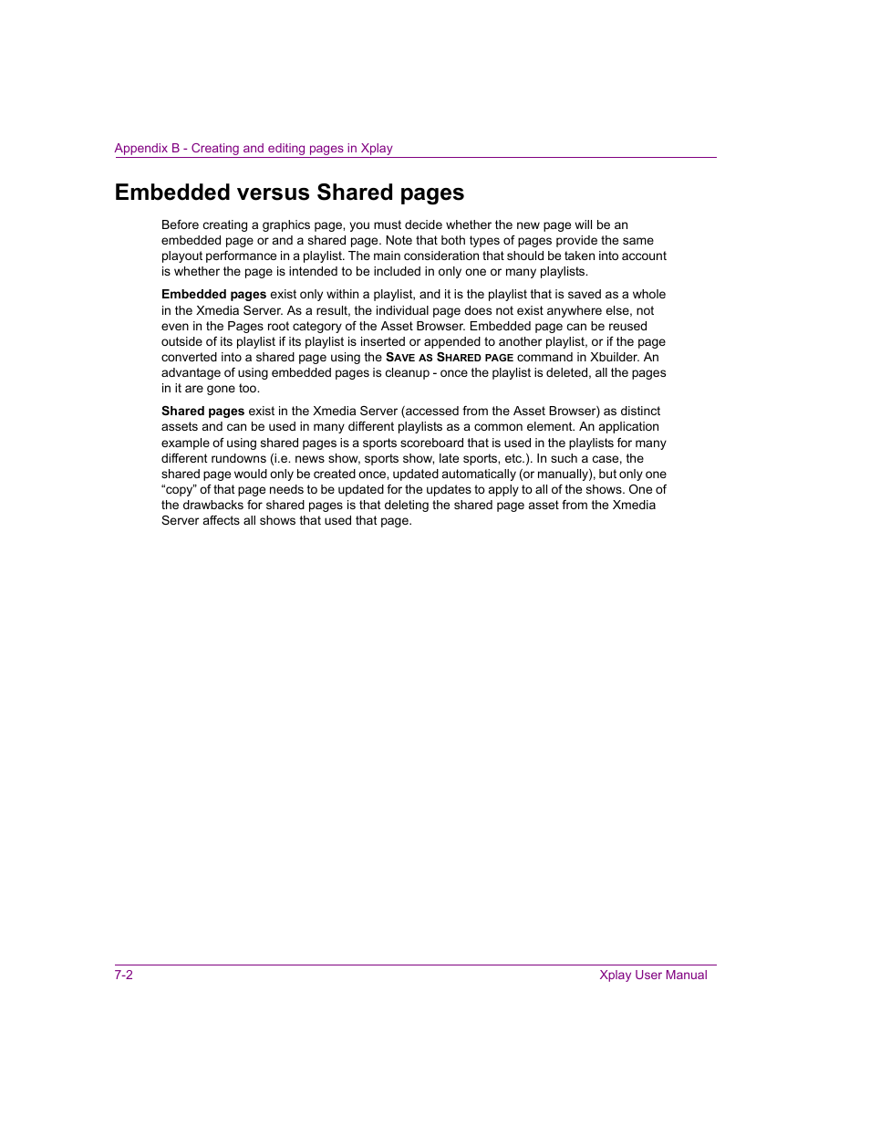 Embedded versus shared pages | Grass Valley Xplay Vertigo Suite v.5.0 User Manual | Page 151 / 179