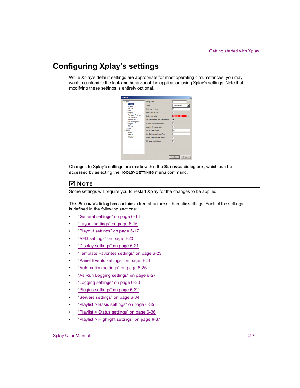 Configuring xplay’s settings, Configuring xplay’s settings -7 | Grass Valley Xplay Vertigo Suite v.5.0 User Manual | Page 16 / 179