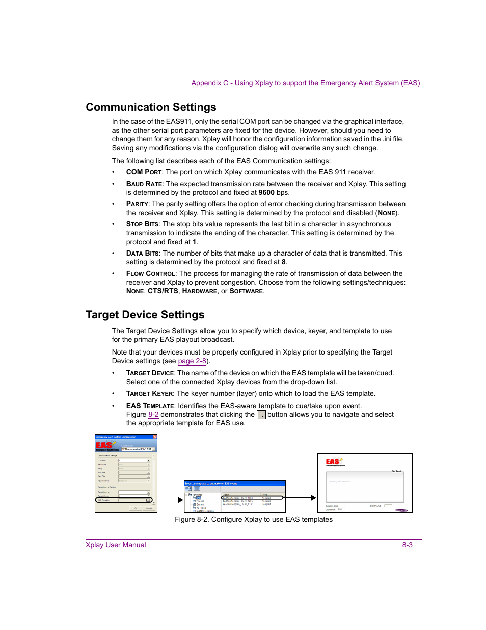 Communication settings, Target device settings | Grass Valley Xplay Vertigo Suite v.5.0 User Manual | Page 166 / 179