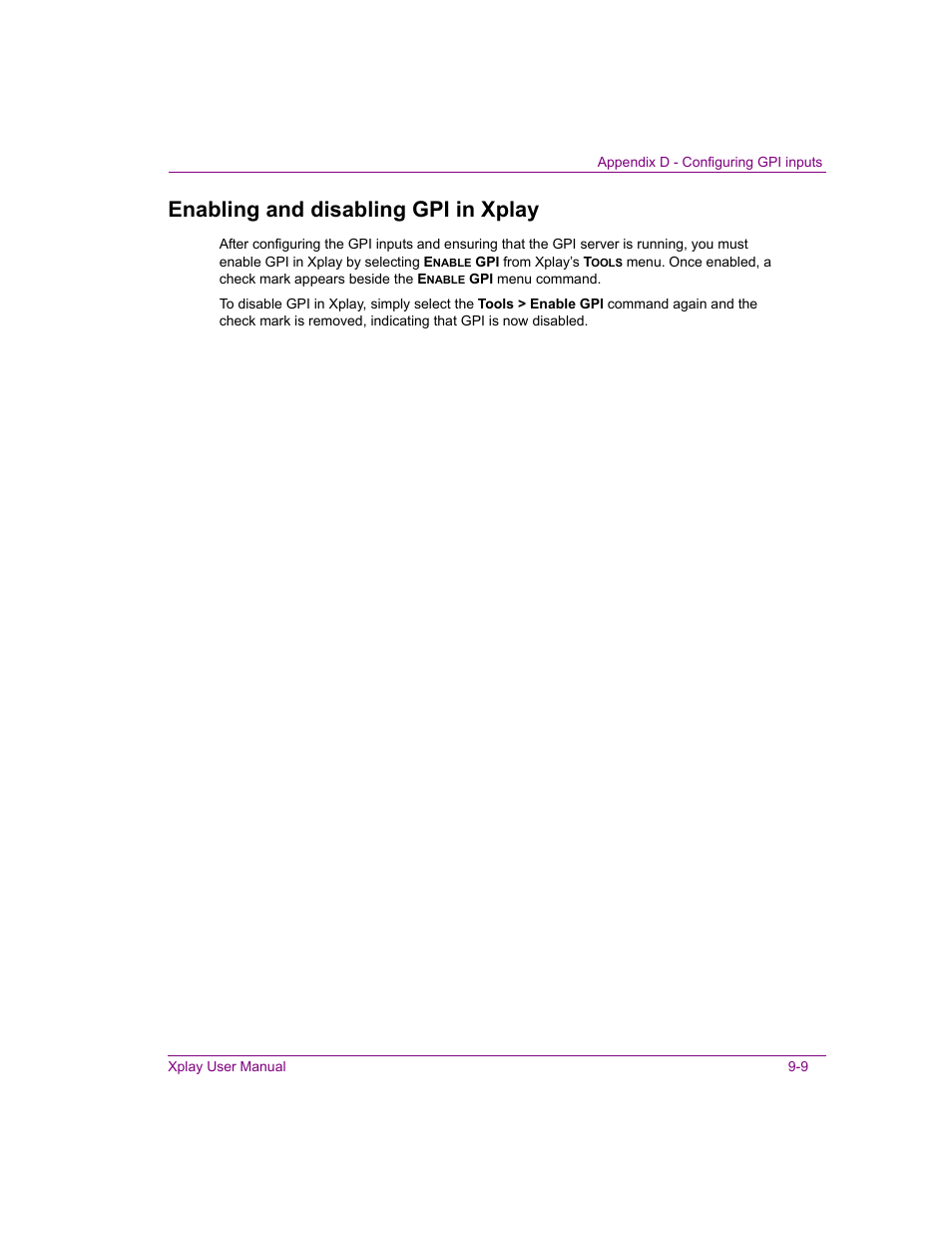 Enabling and disabling gpi in xplay, Enabling and disabling gpi in xplay -9 | Grass Valley Xplay Vertigo Suite v.5.0 User Manual | Page 178 / 179