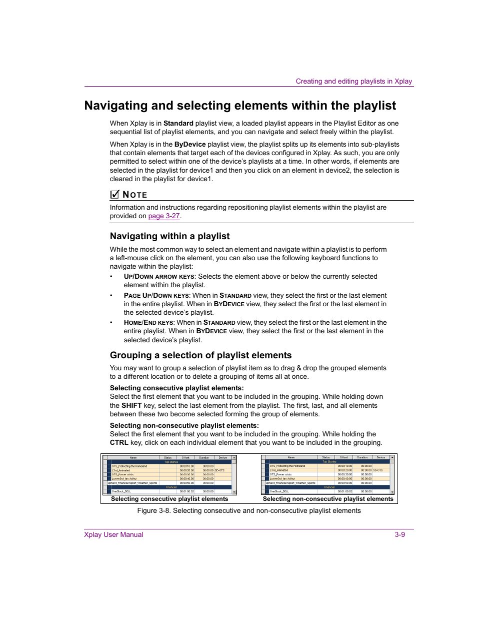 Navigating within a playlist, Grouping a selection of playlist elements | Grass Valley Xplay Vertigo Suite v.5.0 User Manual | Page 36 / 179