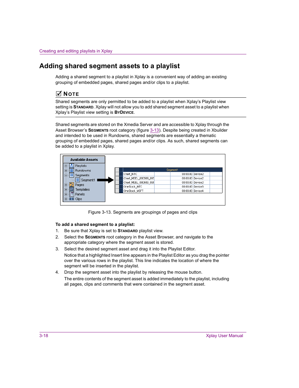 Adding shared segment assets to a playlist, Adding shared segment assets to a playlist -18 | Grass Valley Xplay Vertigo Suite v.5.0 User Manual | Page 45 / 179