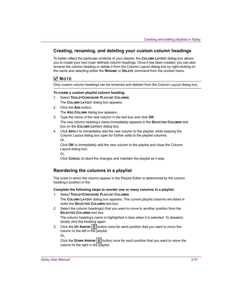 Reordering the columns in a playlist | Grass Valley Xplay Vertigo Suite v.5.0 User Manual | Page 58 / 179