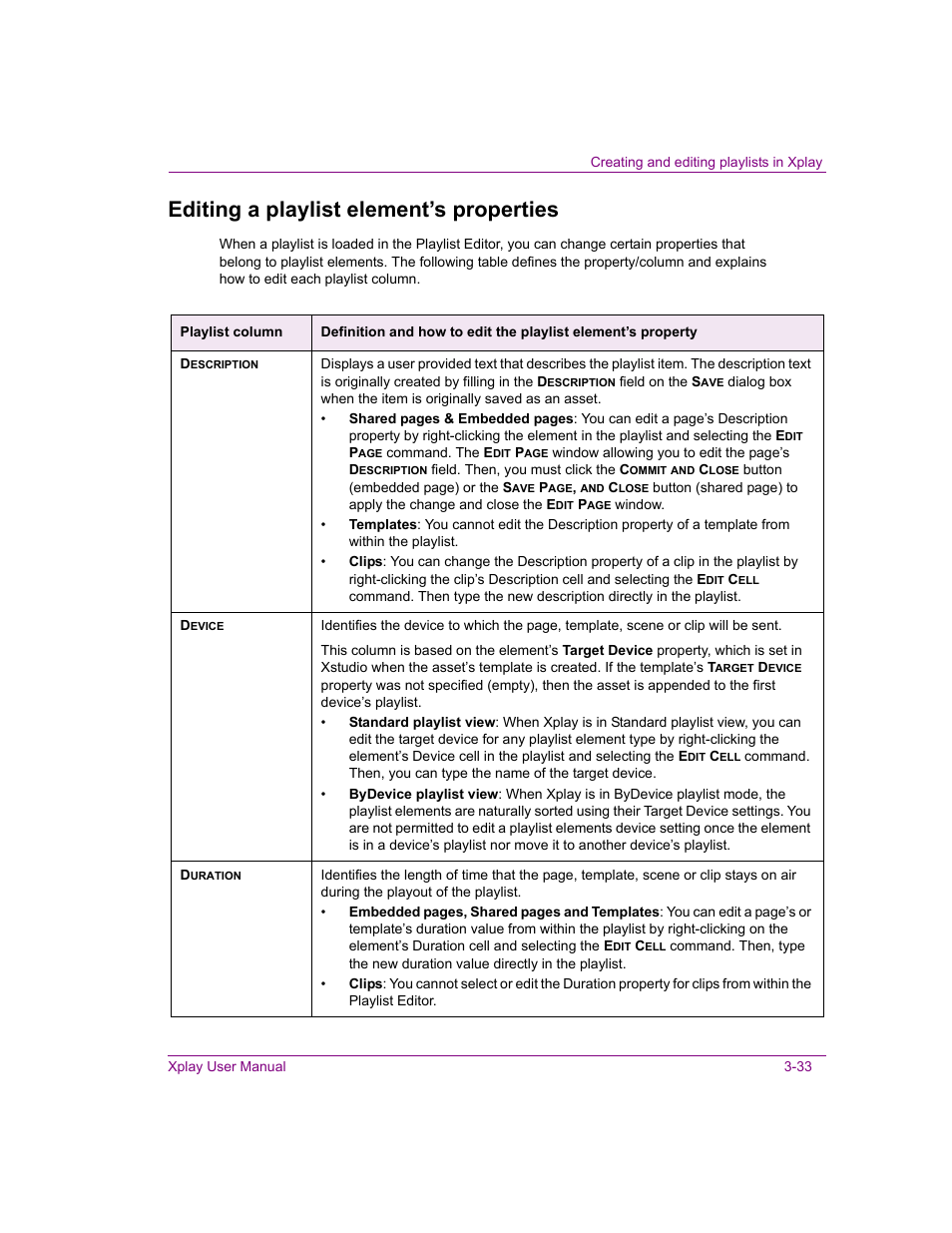Editing a playlist element’s properties, Editing a playlist element’s properties -33 | Grass Valley Xplay Vertigo Suite v.5.0 User Manual | Page 60 / 179