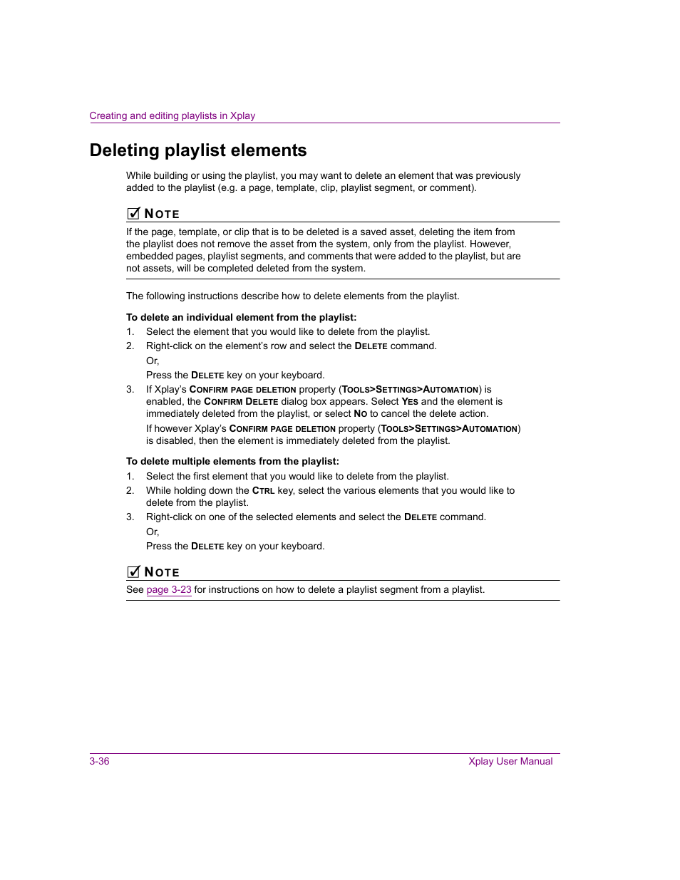 Deleting playlist elements, Deleting playlist elements -36 | Grass Valley Xplay Vertigo Suite v.5.0 User Manual | Page 63 / 179