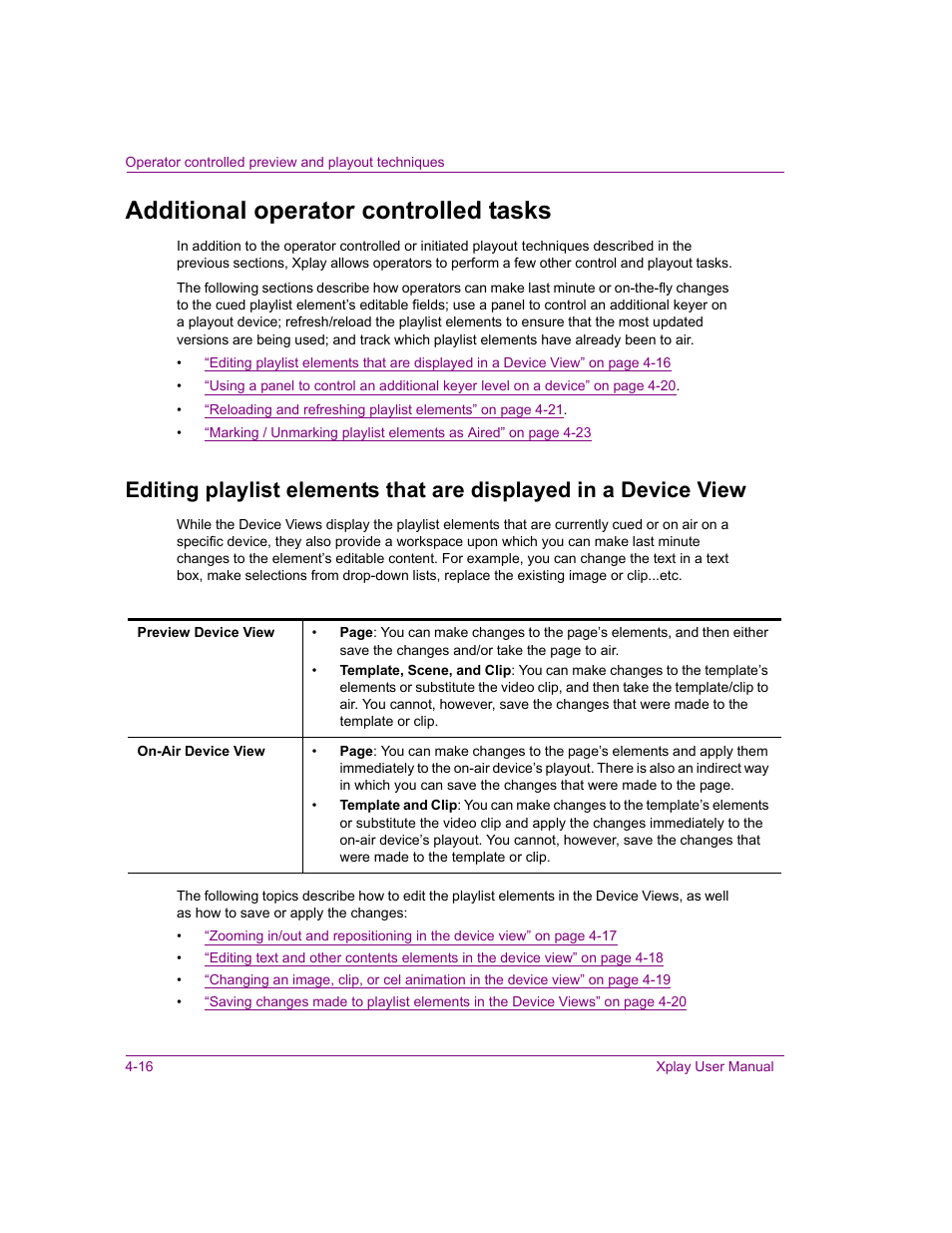 Additional operator controlled tasks, Additional operator controlled tasks -16 | Grass Valley Xplay Vertigo Suite v.5.0 User Manual | Page 83 / 179