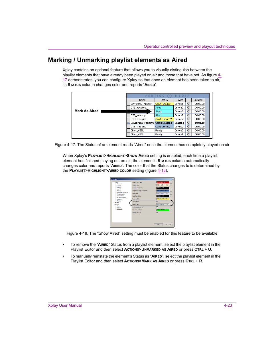 Marking / unmarking playlist elements as aired, Marking / unmarking playlist elements as aired -23 | Grass Valley Xplay Vertigo Suite v.5.0 User Manual | Page 90 / 179