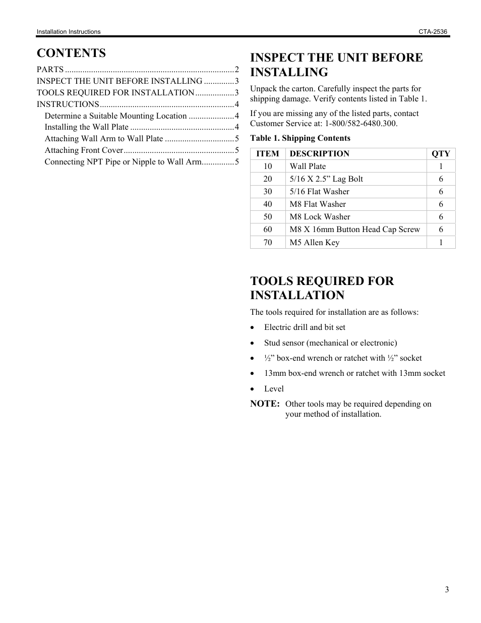Chief Manufacturing Internal Dual Stud Wall Plate CTA-2536 User Manual | Page 3 / 6