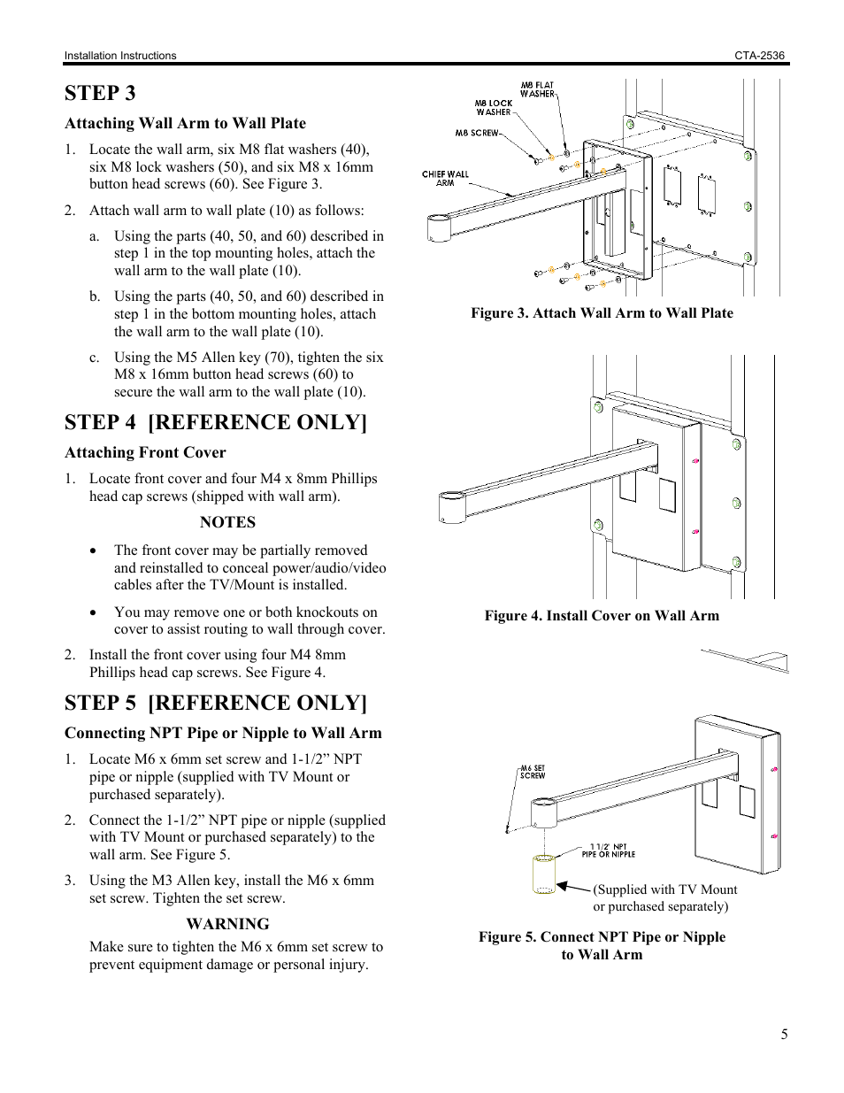 Step 3, Step 4 [reference only, Step 5 [reference only | Chief Manufacturing Internal Dual Stud Wall Plate CTA-2536 User Manual | Page 5 / 6