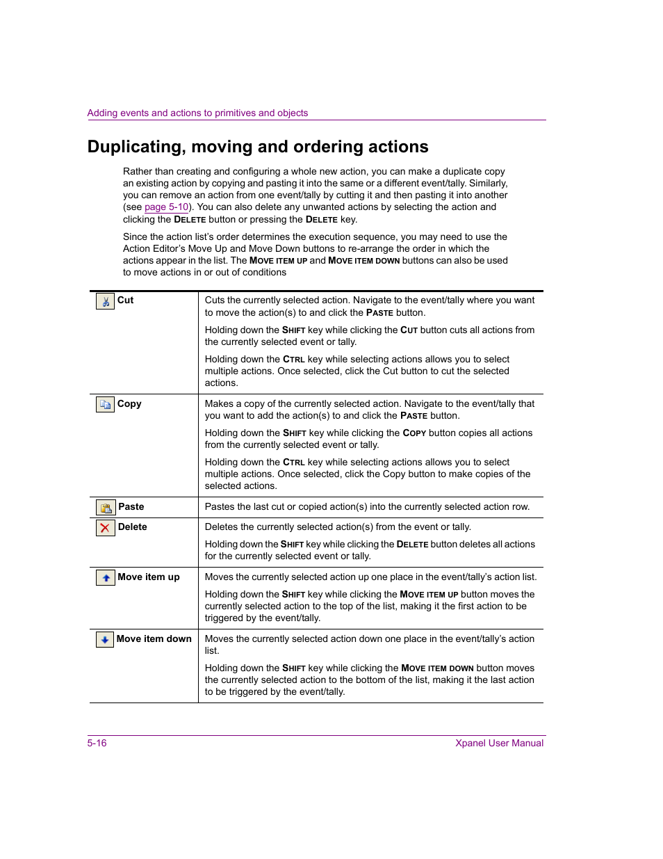 Duplicating, moving and ordering actions, Duplicating, moving and ordering actions -16 | Grass Valley Xpanel Vertigo Suite v.4.8 User Manual | Page 102 / 142