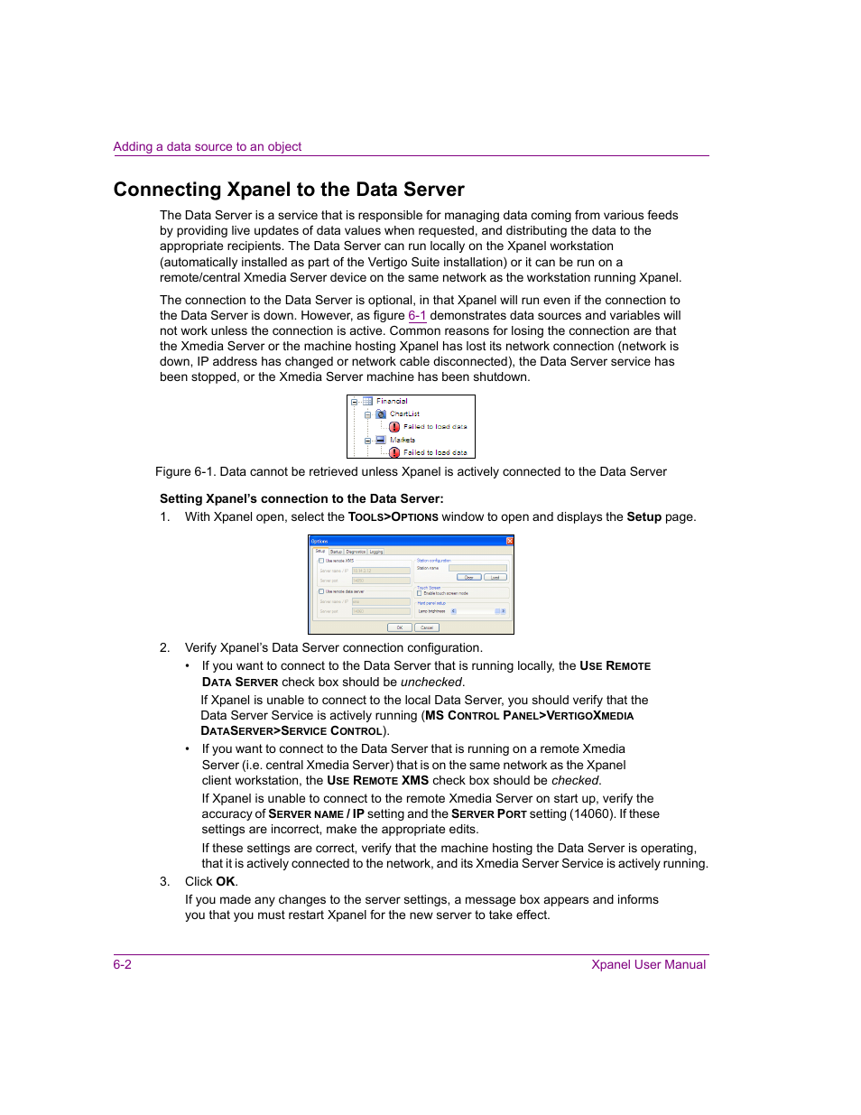Connecting xpanel to the data server, Connecting xpanel to the data server -2 | Grass Valley Xpanel Vertigo Suite v.4.8 User Manual | Page 104 / 142