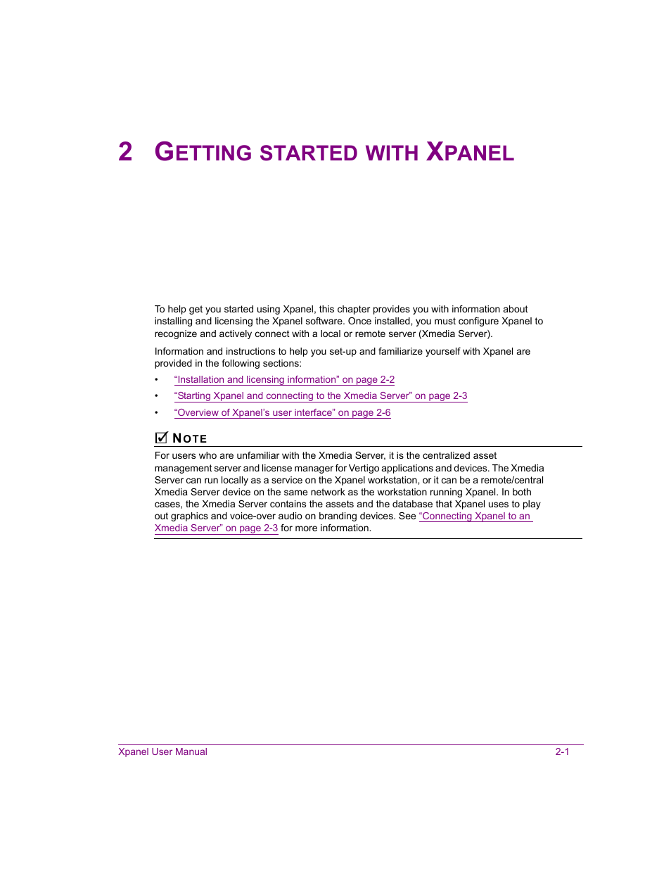 2 getting started with xpanel, Getting started with xpanel -1, Etting | Started, With, Panel | Grass Valley Xpanel Vertigo Suite v.4.8 User Manual | Page 11 / 142