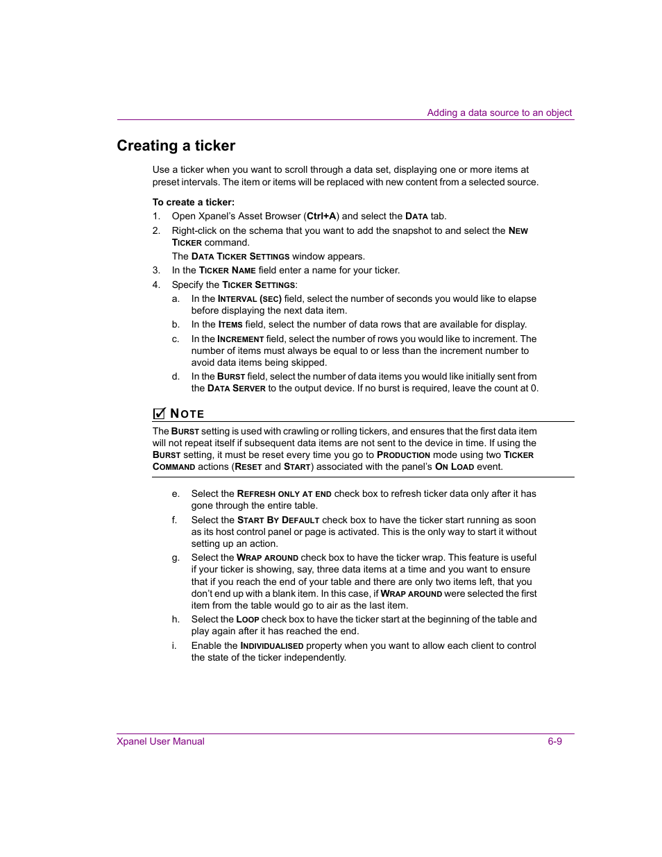 Creating a ticker, Creating a ticker -9 | Grass Valley Xpanel Vertigo Suite v.4.8 User Manual | Page 111 / 142