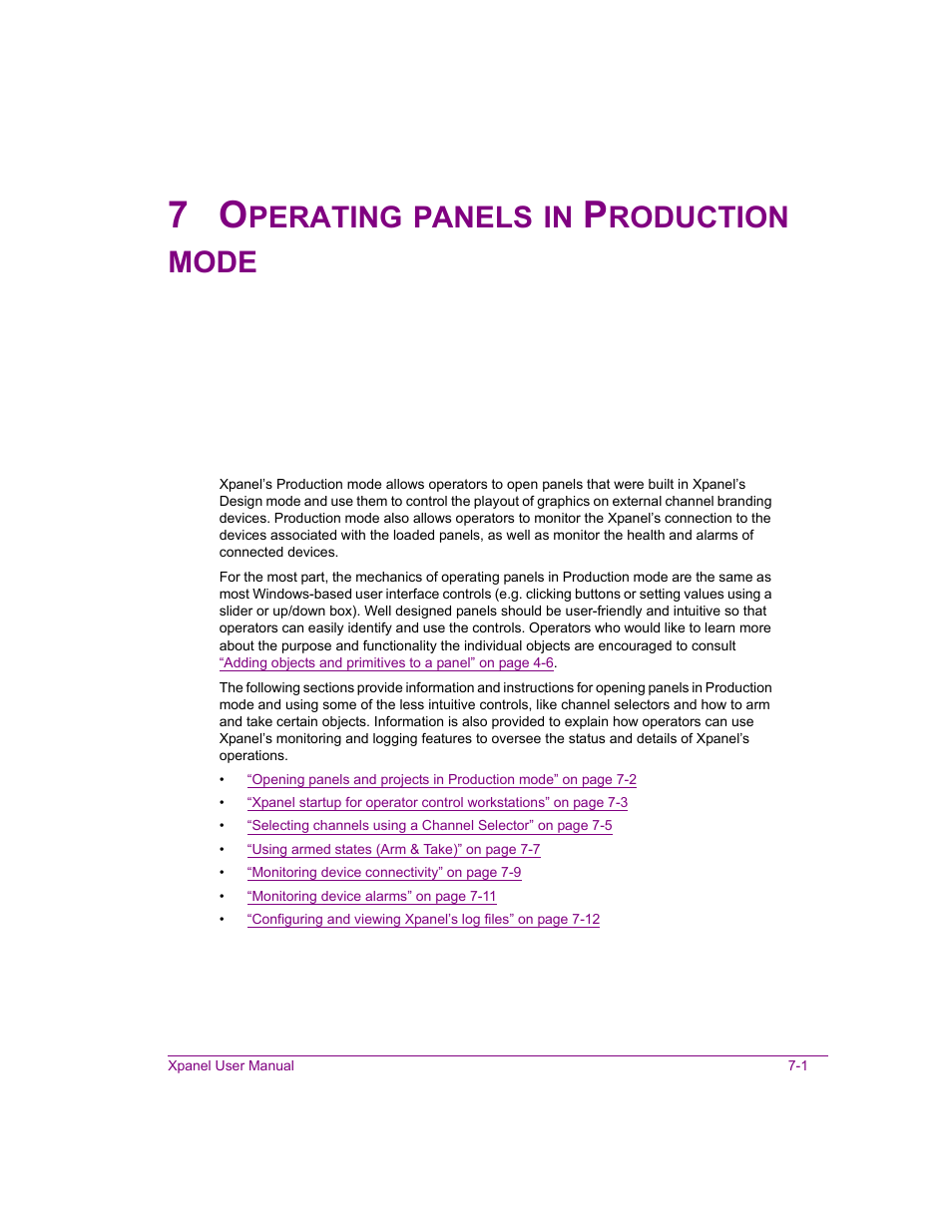 7 operating panels in production mode, Operating panels in production mode -1, Perating | Panels, Roduction, Mode | Grass Valley Xpanel Vertigo Suite v.4.8 User Manual | Page 119 / 142