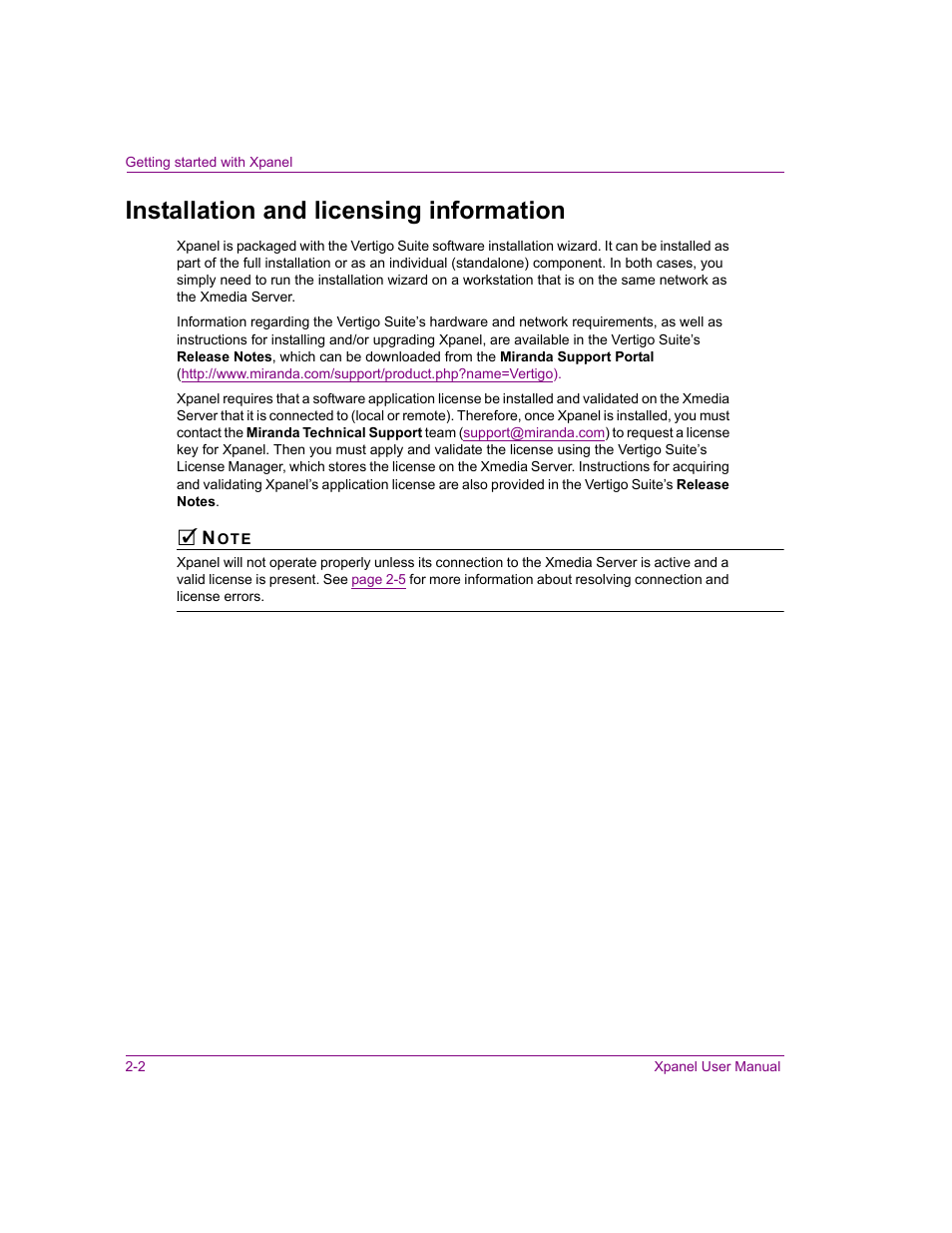 Installation and licensing information, Installation and licensing information -2 | Grass Valley Xpanel Vertigo Suite v.4.8 User Manual | Page 12 / 142