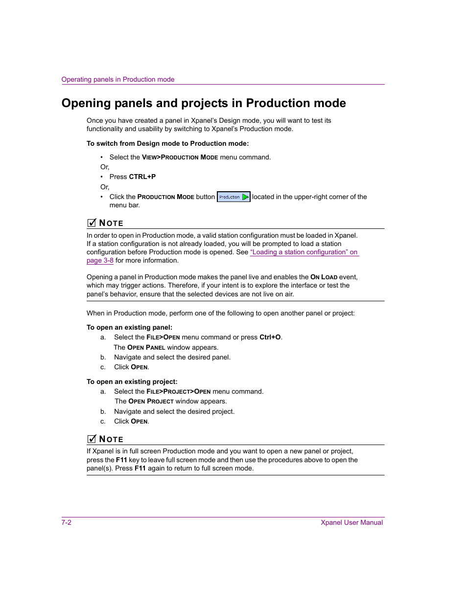 Opening panels and projects in production mode, Opening panels and projects in production mode -2 | Grass Valley Xpanel Vertigo Suite v.4.8 User Manual | Page 120 / 142