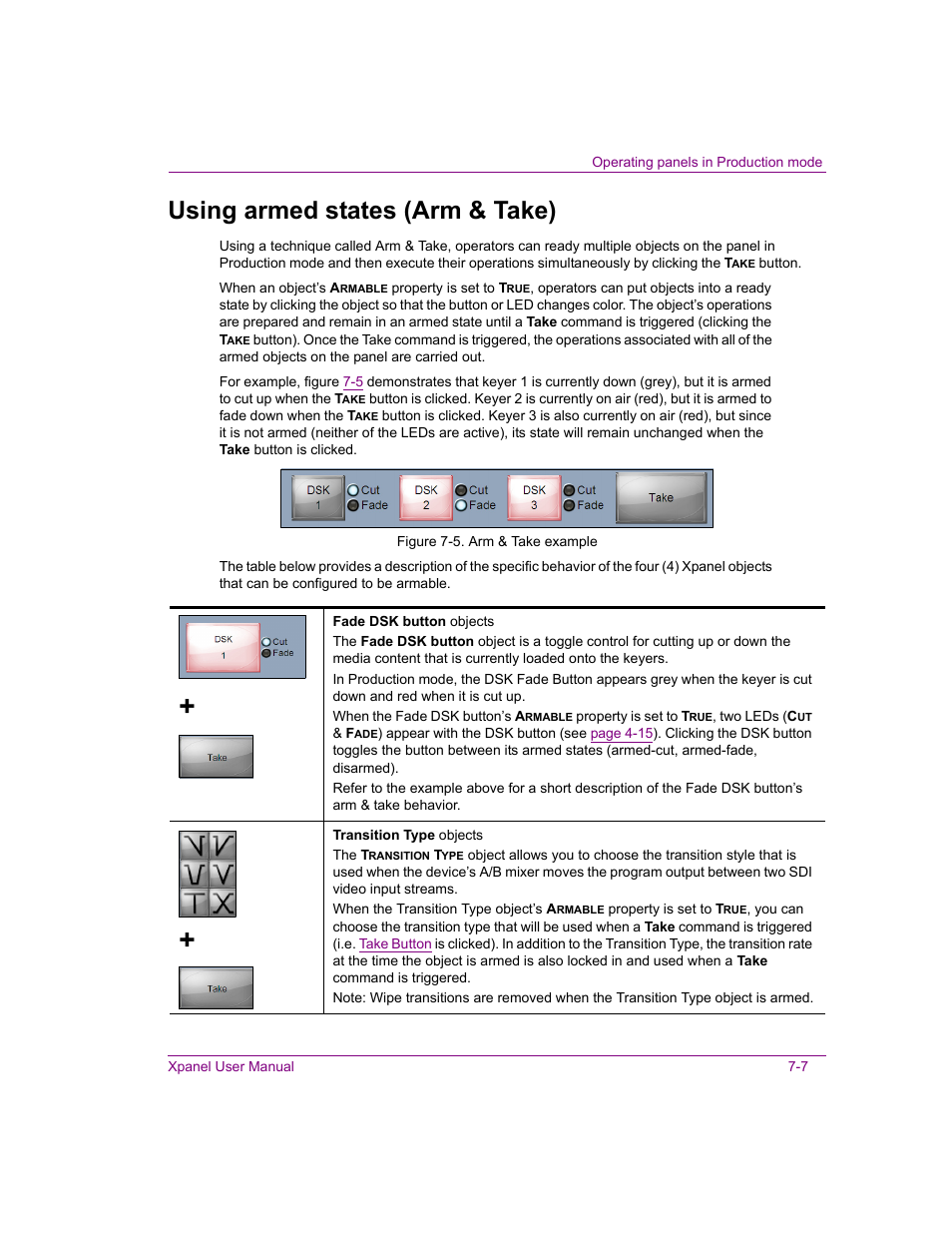 Using armed states (arm & take), Using armed states (arm & take) -7 | Grass Valley Xpanel Vertigo Suite v.4.8 User Manual | Page 125 / 142