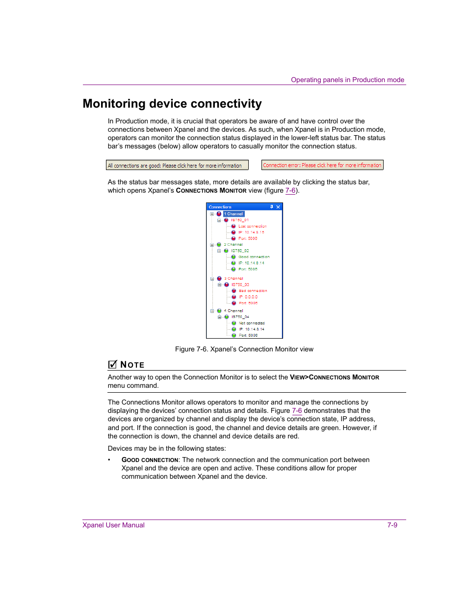 Monitoring device connectivity, Monitoring device connectivity -9 | Grass Valley Xpanel Vertigo Suite v.4.8 User Manual | Page 127 / 142