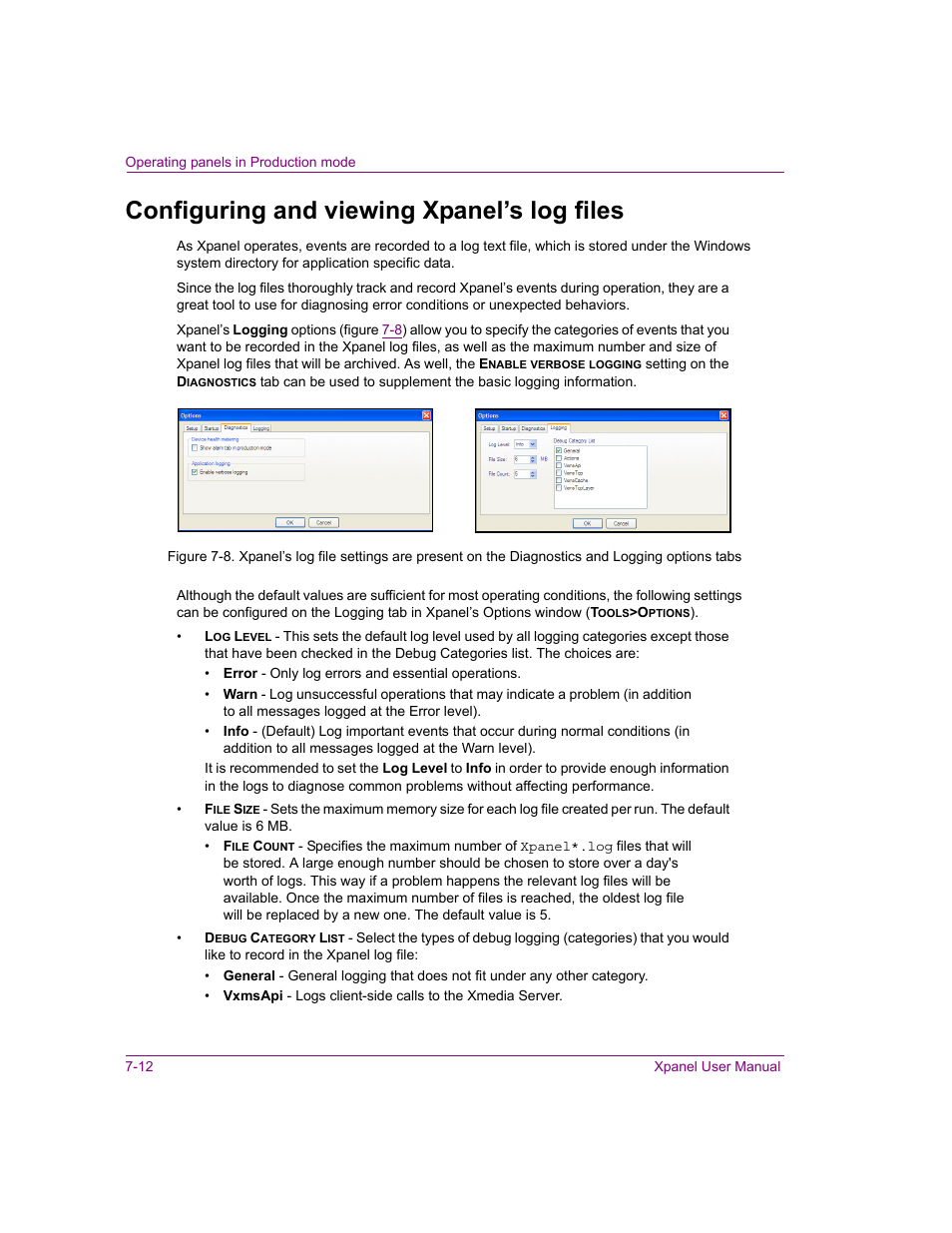 Configuring and viewing xpanel’s log files, Configuring and viewing xpanel’s log files -12 | Grass Valley Xpanel Vertigo Suite v.4.8 User Manual | Page 130 / 142