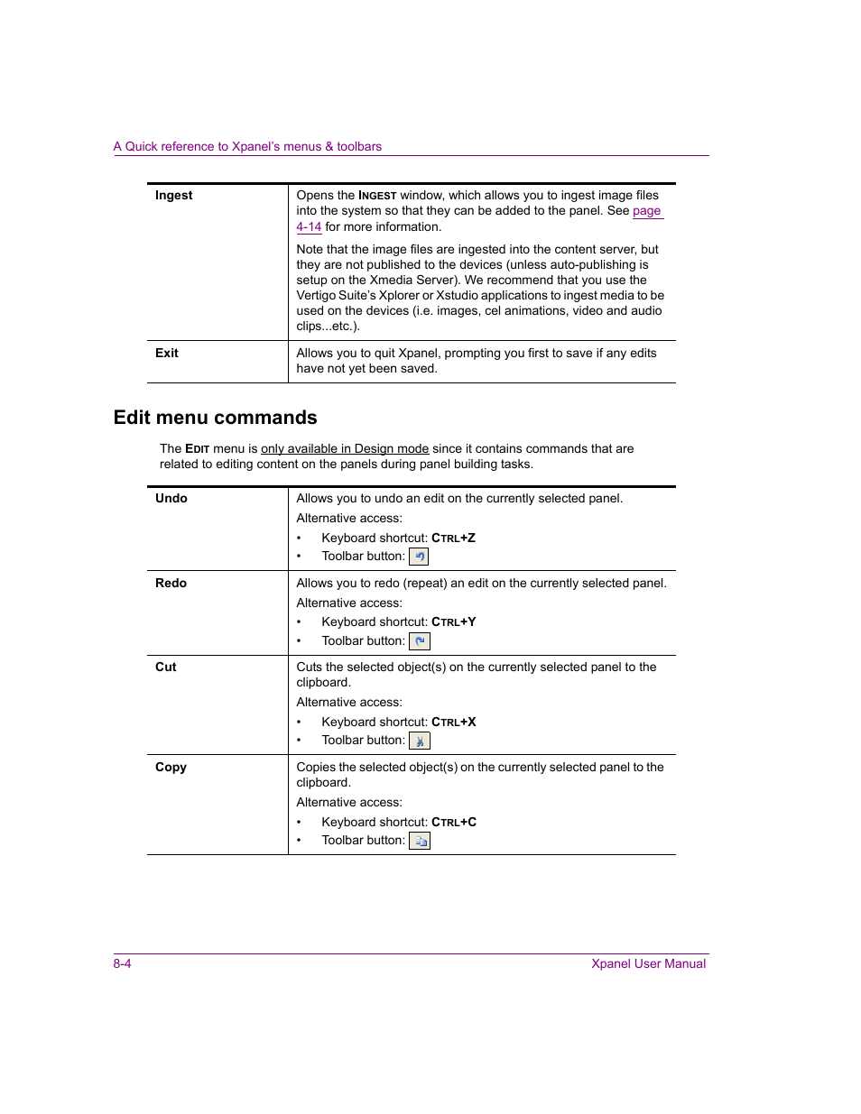 Edit menu commands, Edit menu commands -4 | Grass Valley Xpanel Vertigo Suite v.4.8 User Manual | Page 136 / 142