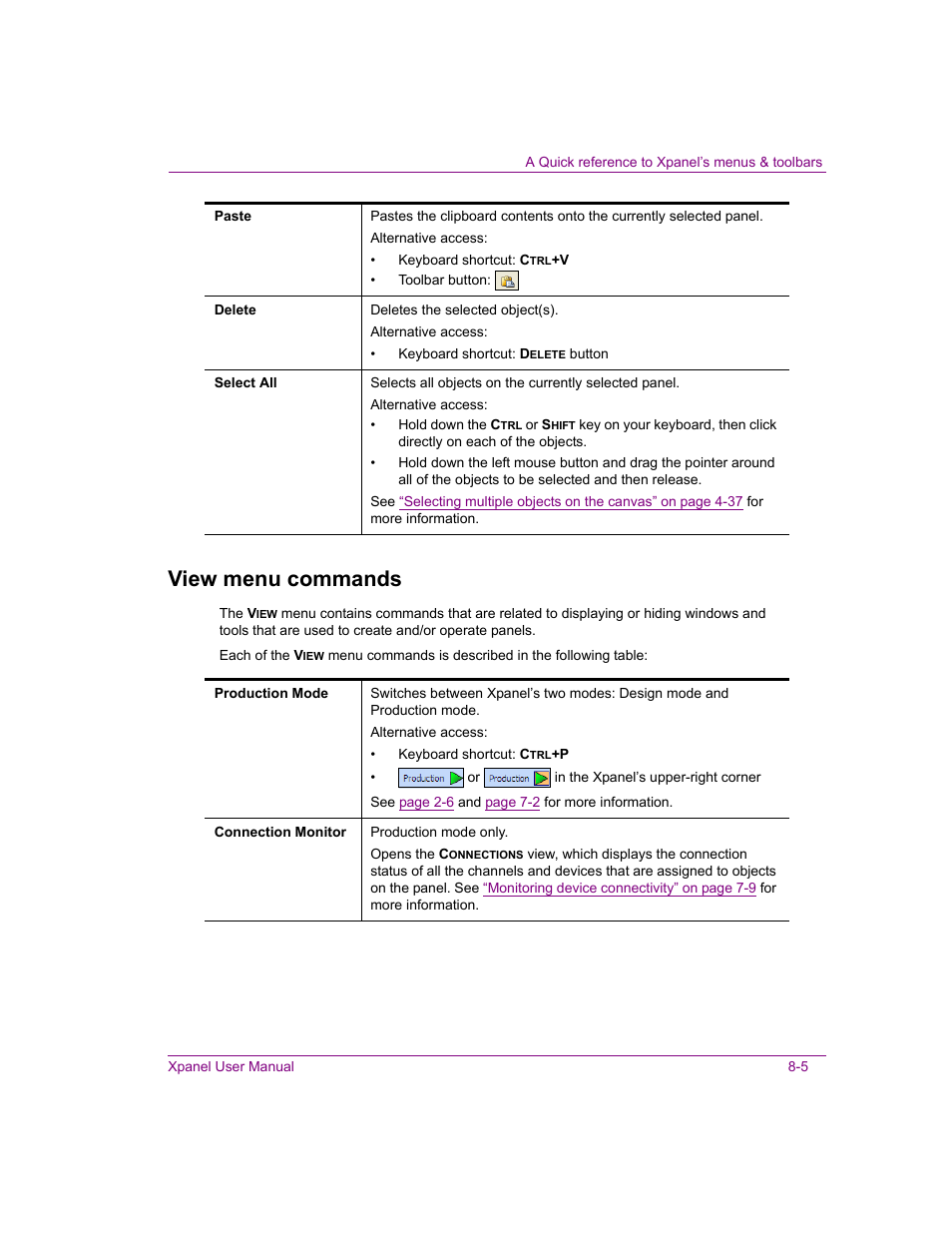 View menu commands, View menu commands -5 | Grass Valley Xpanel Vertigo Suite v.4.8 User Manual | Page 137 / 142
