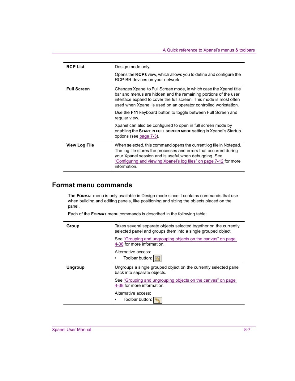 Format menu commands, Format menu commands -7 | Grass Valley Xpanel Vertigo Suite v.4.8 User Manual | Page 139 / 142