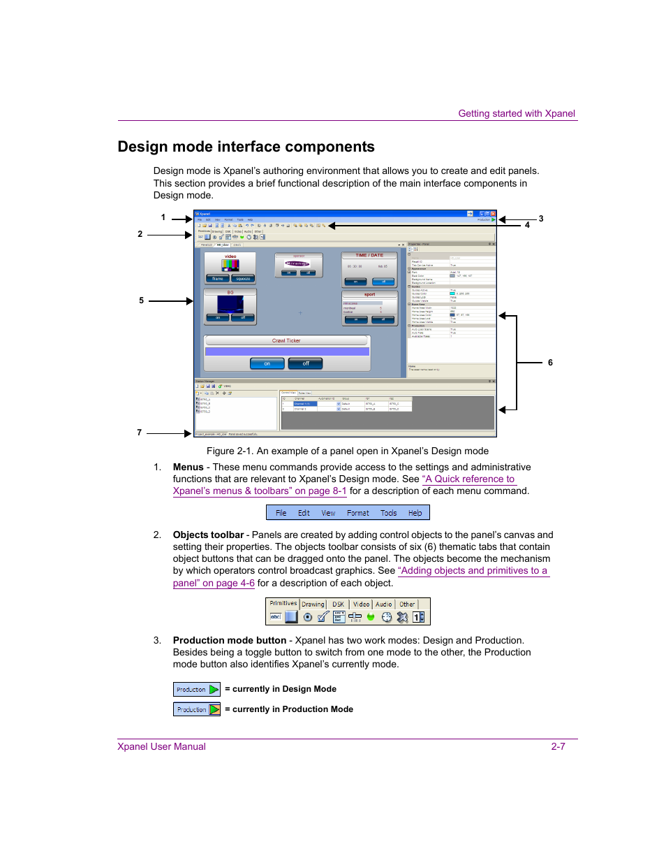 Design mode interface components, Design mode interface components -7 | Grass Valley Xpanel Vertigo Suite v.4.8 User Manual | Page 17 / 142