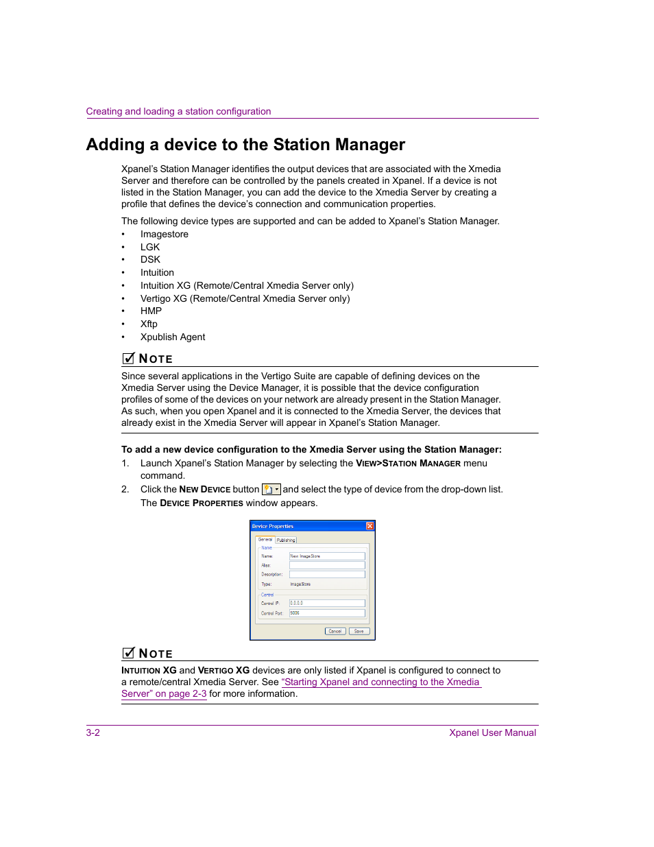 Adding a device to the station manager, Adding a device to the station manager -2 | Grass Valley Xpanel Vertigo Suite v.4.8 User Manual | Page 26 / 142