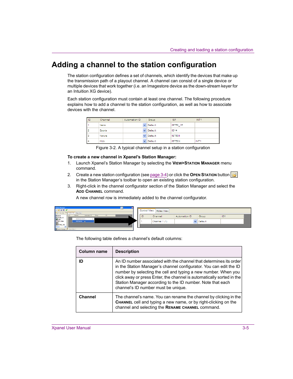 Adding a channel to the station configuration, Adding a channel to the station configuration -5 | Grass Valley Xpanel Vertigo Suite v.4.8 User Manual | Page 29 / 142