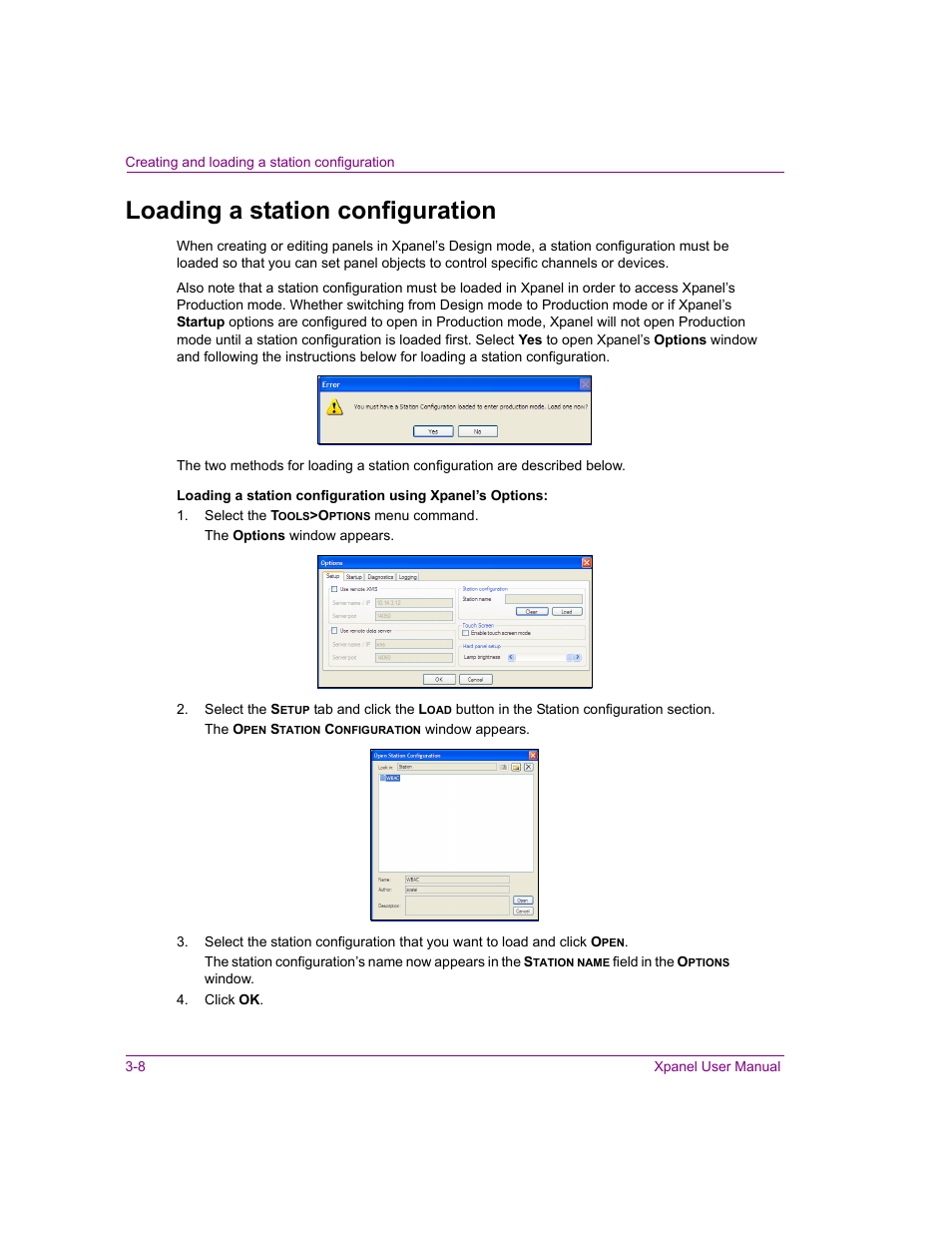 Loading a station configuration, Loading a station configuration -8 | Grass Valley Xpanel Vertigo Suite v.4.8 User Manual | Page 32 / 142