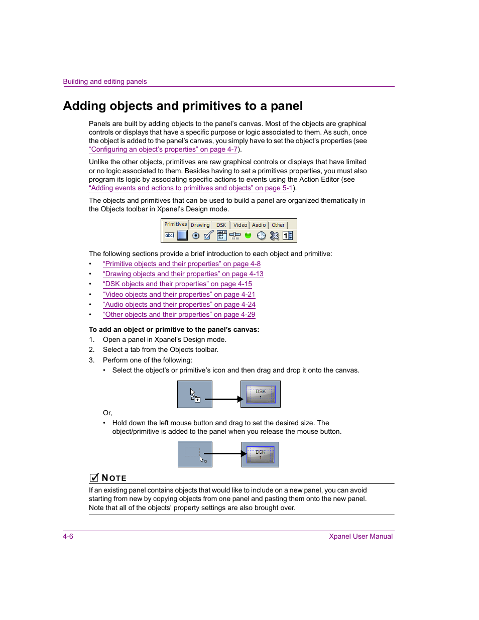 Adding objects and primitives to a panel, Adding objects and primitives to a panel -6, Adding objects and primitives to a | Grass Valley Xpanel Vertigo Suite v.4.8 User Manual | Page 40 / 142