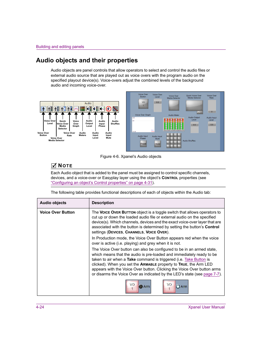 Audio objects and their properties, Audio objects and their properties -24 | Grass Valley Xpanel Vertigo Suite v.4.8 User Manual | Page 58 / 142