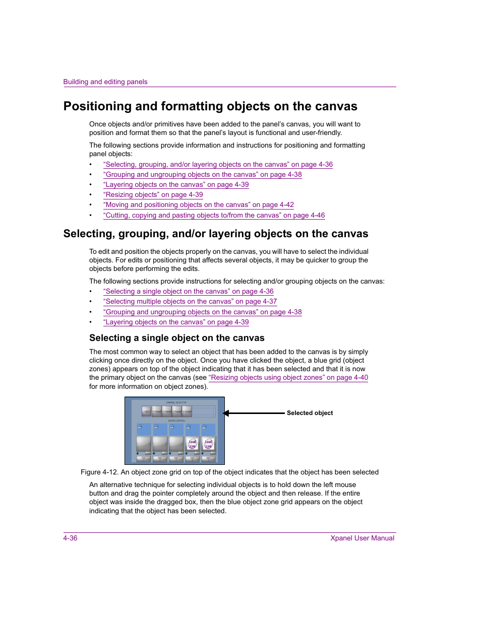 Positioning and formatting objects on the canvas, Selecting a single object on the canvas | Grass Valley Xpanel Vertigo Suite v.4.8 User Manual | Page 70 / 142