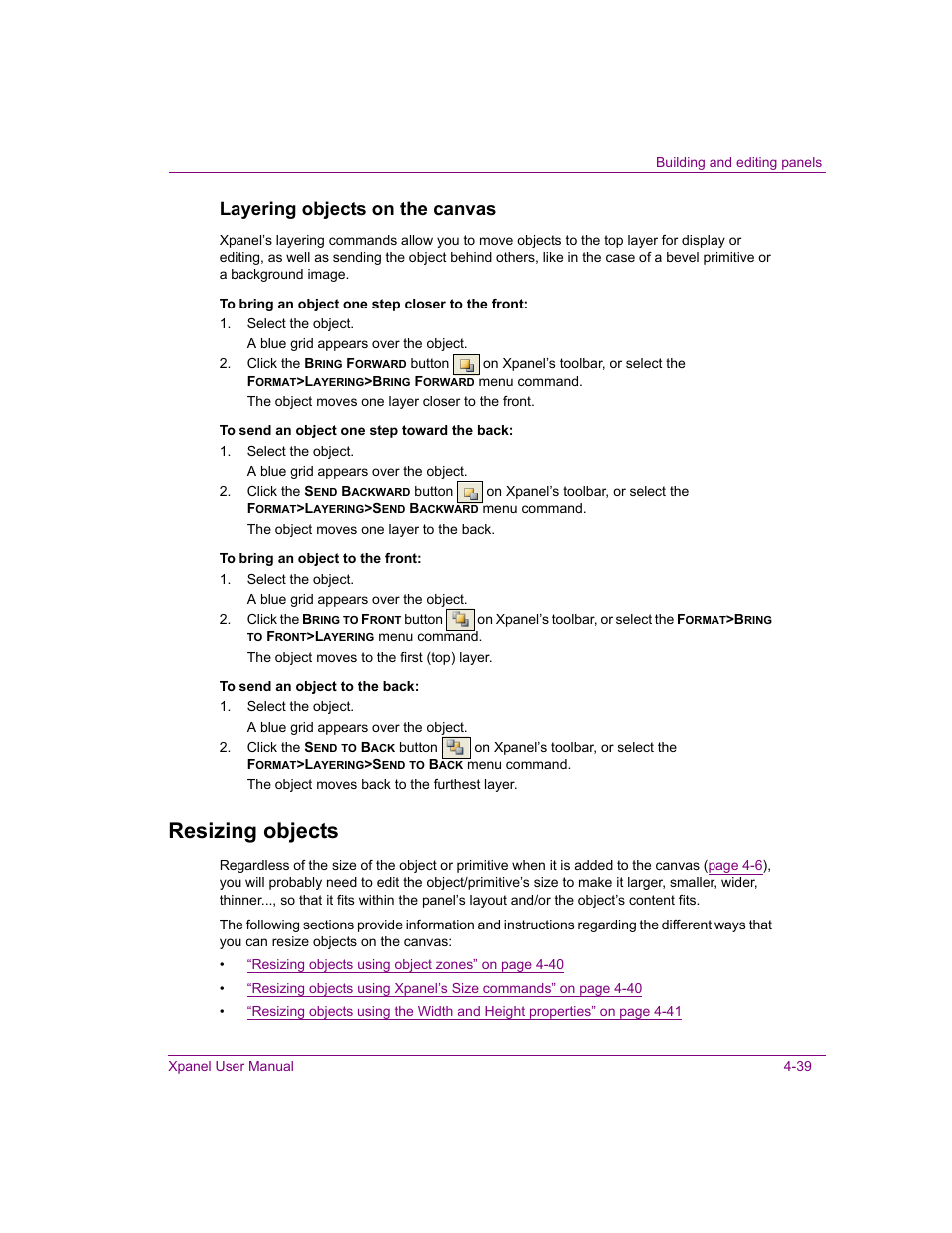 Resizing objects, Resizing objects -39, Layering objects on the canvas | Grass Valley Xpanel Vertigo Suite v.4.8 User Manual | Page 73 / 142