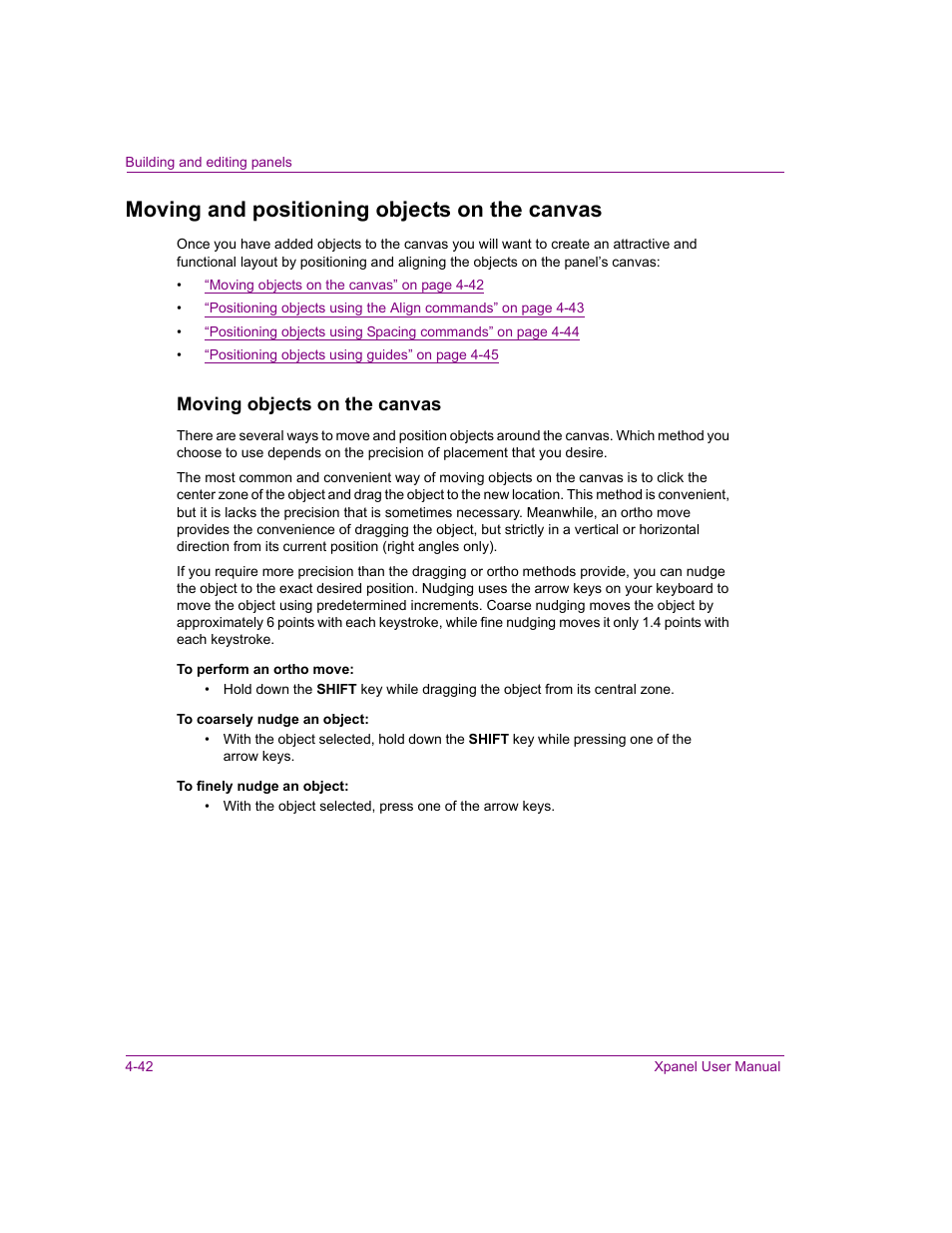 Moving and positioning objects on the canvas, Moving and positioning objects on the canvas -42, Moving objects on the canvas | Grass Valley Xpanel Vertigo Suite v.4.8 User Manual | Page 76 / 142