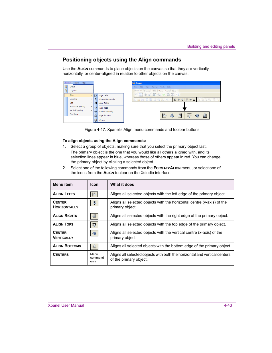 Positioning objects using the align commands | Grass Valley Xpanel Vertigo Suite v.4.8 User Manual | Page 77 / 142